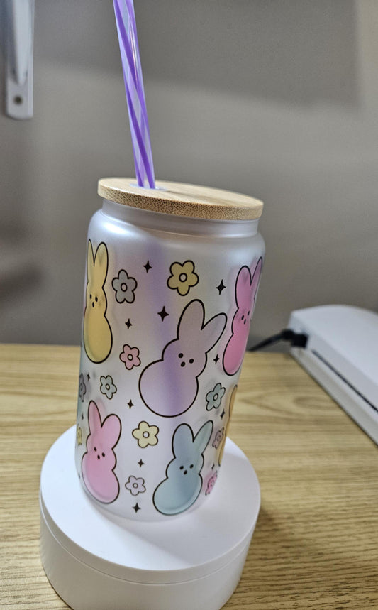 Easter Marshmallow Bunnies Glass Libbey Tumbler, Easter Tumbler, Easter Glass Tumbler