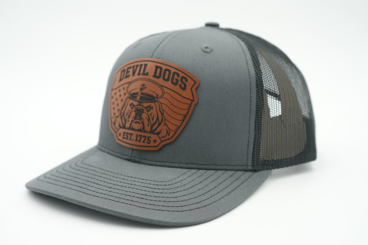 Devil Dogs Marine Corps Leather Patch Trucker Hat