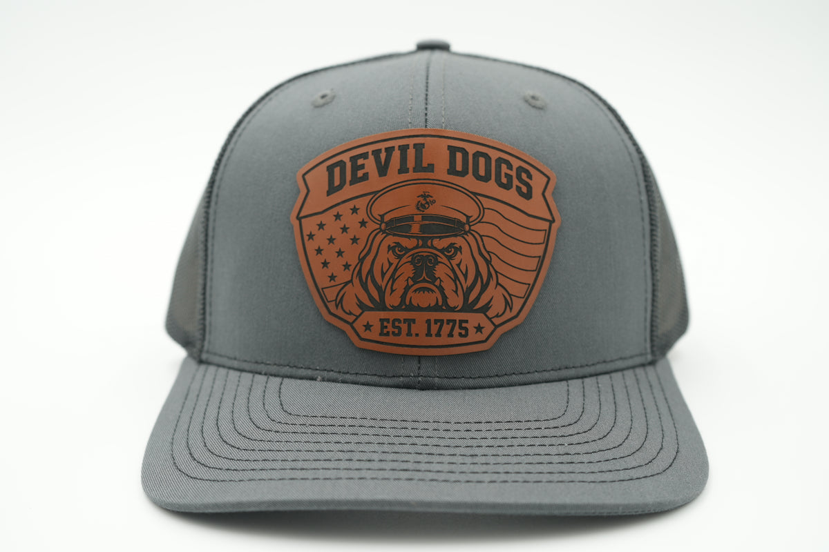 Devil Dogs Marine Corps Leather Patch Trucker Hat