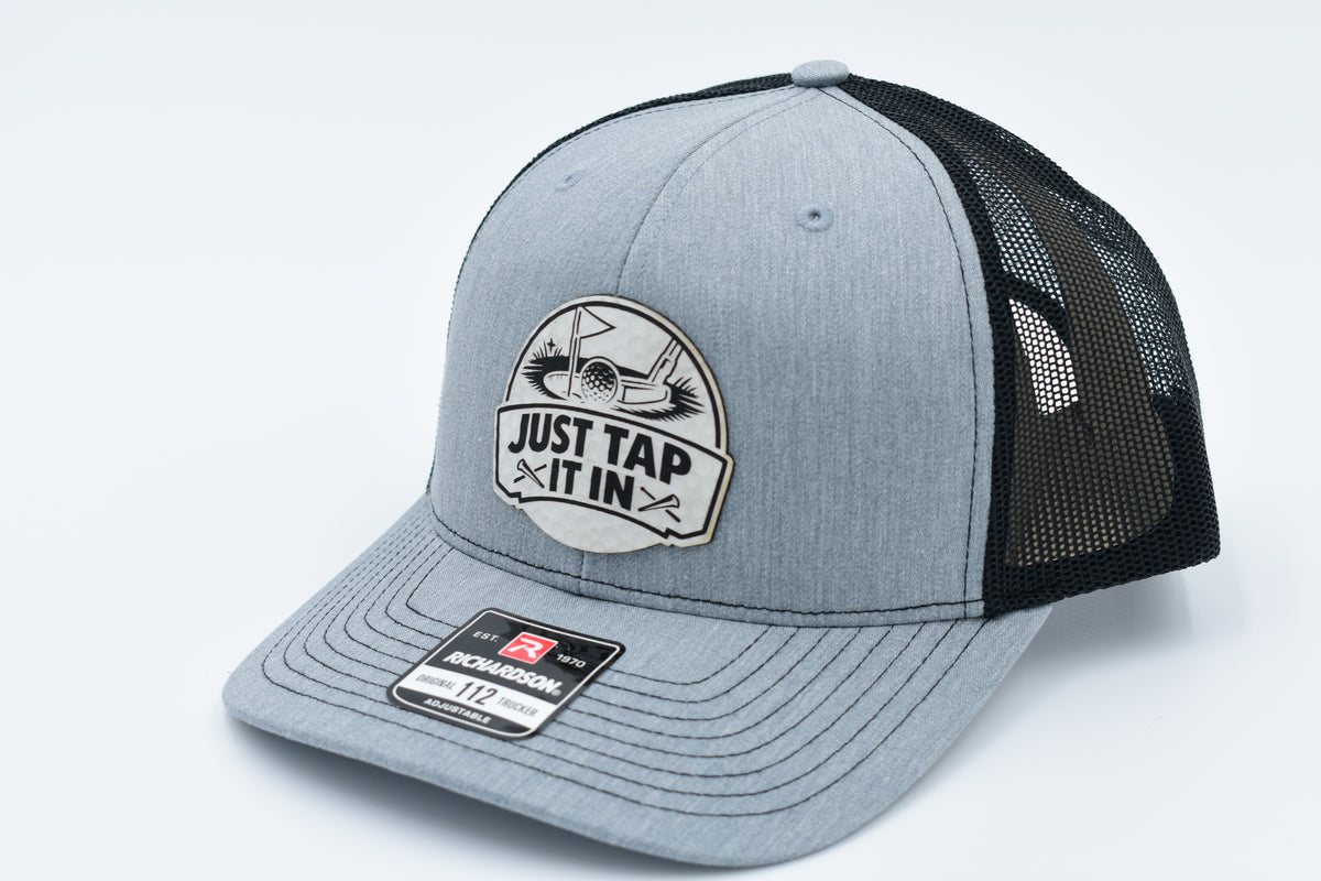 Just Tap It In Funny Golf Leather Patch Trucker Hat