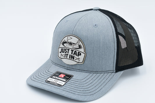 Just Tap It In Funny Golf Leather Patch Trucker Hat