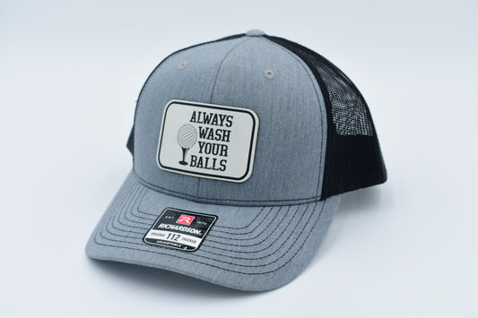 Always Wash Your Balls Funny Golf Leather Patch Trucker Hat