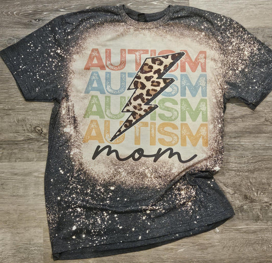 Autism Mom, Autism Awareness Dark Heather Sublimated Bleached Unisex Shirt