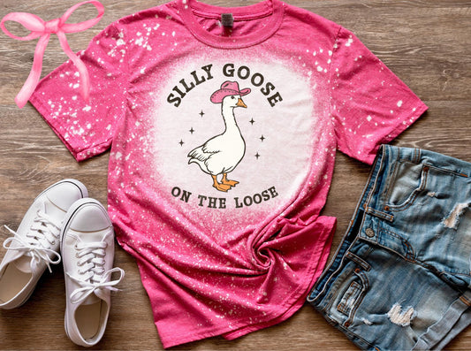 Silly Goose On The Loose, Goose, Popular Goose, Girly Goose, Goose-Themed Unisex Bleached Shirt