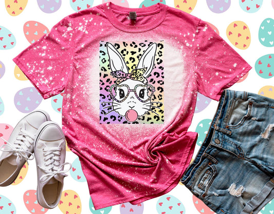 Cheetah Bunny Easter Shirt, Cheetah, Easter, Bunny, Unisex Easter Bleached Shirt