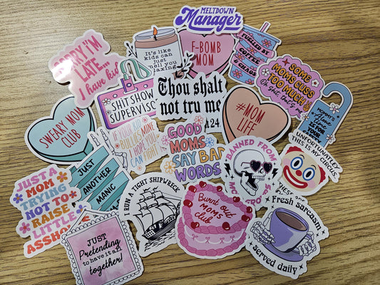 Sarcastic Mom 20 Pack Bundle Stickers, Snarky Bundle Mom, Sarcastic, Funny Mom, Sarcastic Woman Swearing Mom, Vinyl Stickers