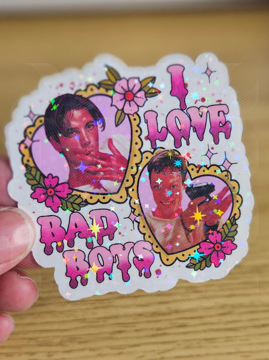Horror Movie, I Love Bad Boys Stu Macher, Billy Loomis, 90's Horror Movie, Fright Fest Holographic Laminated Sticker