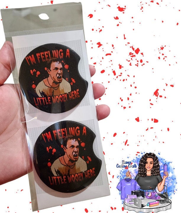 Horror Halloween, I'm Feeling A Little Woozy Here, Stu Macher, 90's Horror Movie Neoprene Car Coasters, READY TO SHIP!