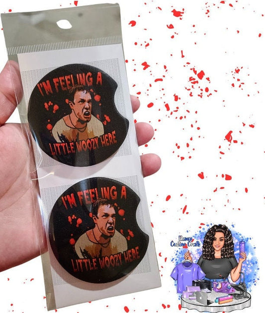 Horror Halloween, I'm Feeling A Little Woozy Here, Stu Macher, 90's Horror Movie Neoprene Car Coasters, READY TO SHIP!