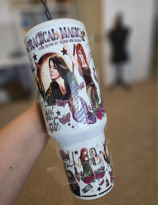 Practical Magic, Always Throw Spilled Salt Over Your Left Shoulder, Witchy Quencher, There's A Little Witch In All, 40oz Quencher Tumbler