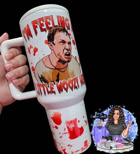 Horror Halloween, I'm Feeling A Little Woozy Here Double Sided Design, Stu Macher,90's Horror Movie Blood Splattered 40oz Quencher Tumbler