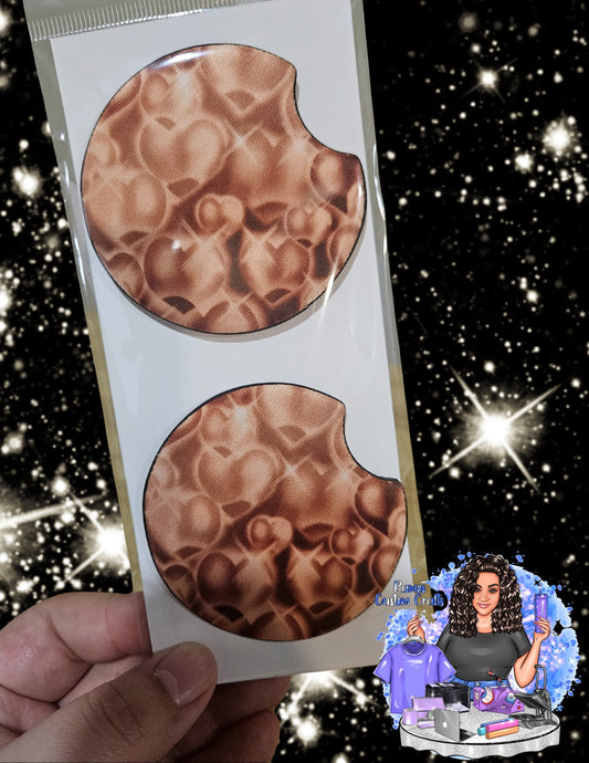 Brown/Gold Y2k Heart Neoprene Car Coasters